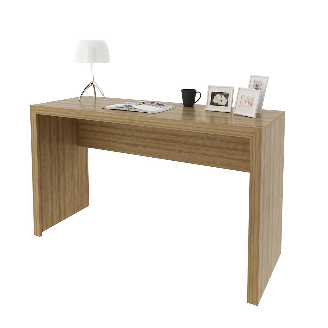 Conjunto de Escritório com Estante Multiuso com 5 Prateleiras e Mesa para Escritório 127cm MDP Amêndoa Tecnomobili