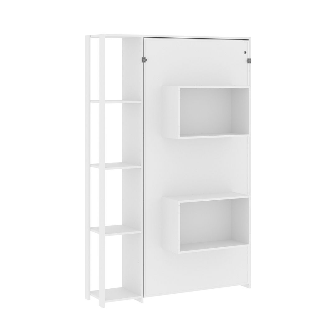 Cama Articulada Vertical Solteiro de Parede com 4 Prateleiras e 2 Nichos MDP Branco Até 110kg Tecnomobili