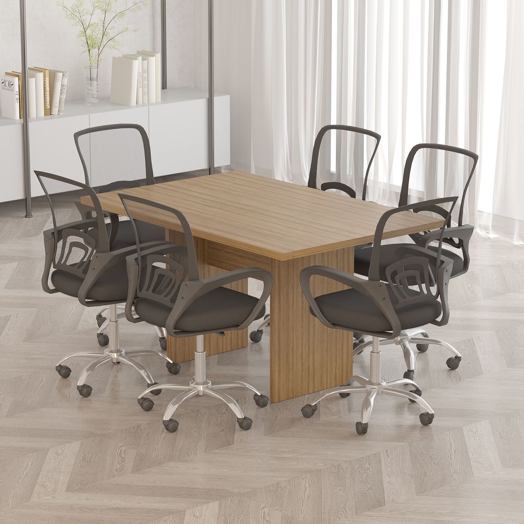 Conjunto de Escritório com Mesa de Reunião 136cm e Painel Suspenso até 42 Polegadas MDP Amendoa Tecnomobili