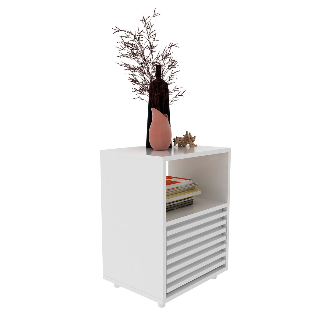 Mesa de Cabeceira para Quarto com 1 Gaveta e Detalhe Ripado MDP BrancoTecnomobili