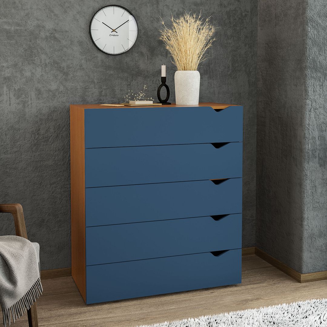 Cômoda 5 Gavetas 90cm Com Corrediça Telescópica Em Mdp/mdf Politorno