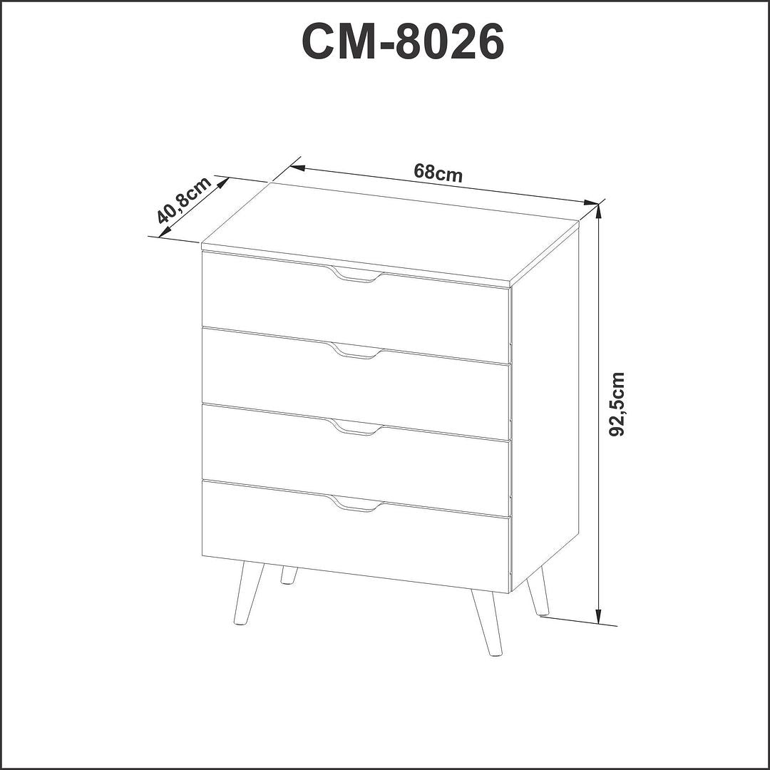 Cômoda Quarto com 4 Gavetas MDP Amêndoa Design Moderno Tecnomobili