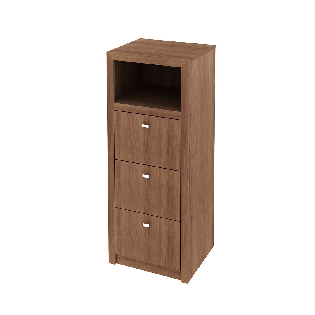 Conjunto de Escritório com Balcão 60cm com 2 Portas e 1 Prateleira e Gaveteiro com 3 Gavetas MDP Amêndoa Tecnomobili