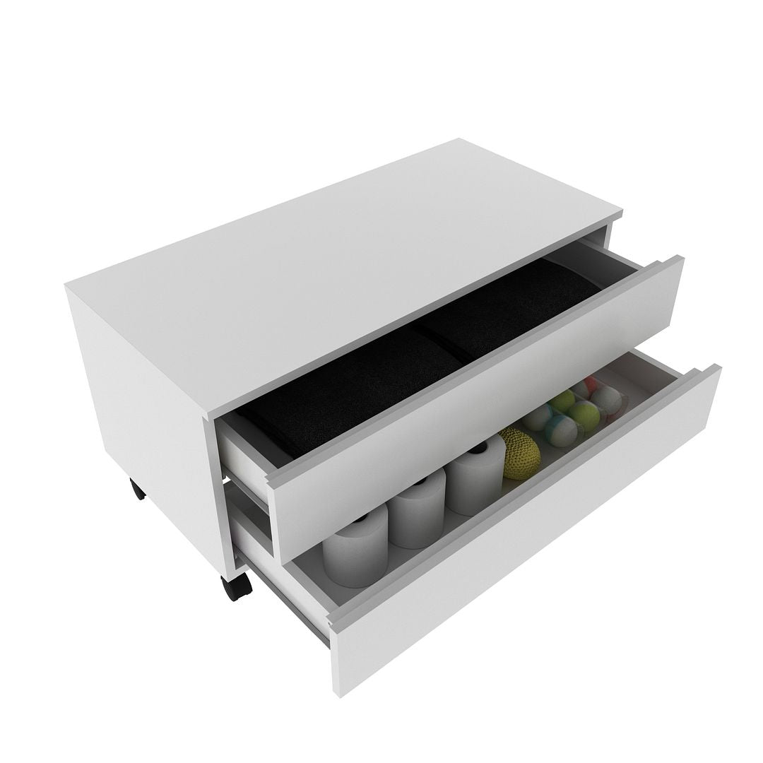 Balcão Gabinete para Banheiro com 2 Gavetas MDP Branco Pés em Rodízio Tecnomobili