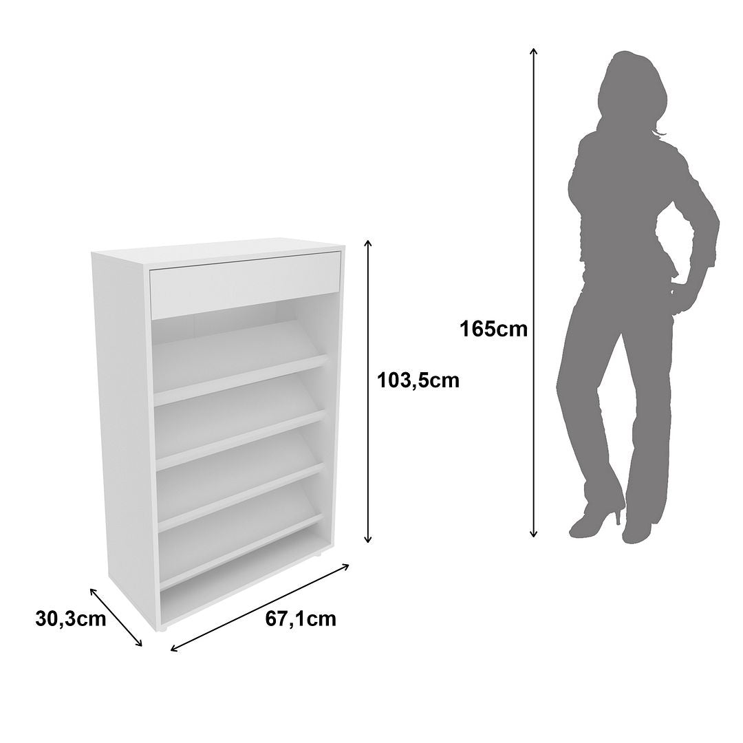 Sapateira Vertical Multiuso Organizadora com 1 Gaveta e 4 Prateleiras MDP Branco até 8 Pares Tecnomobili