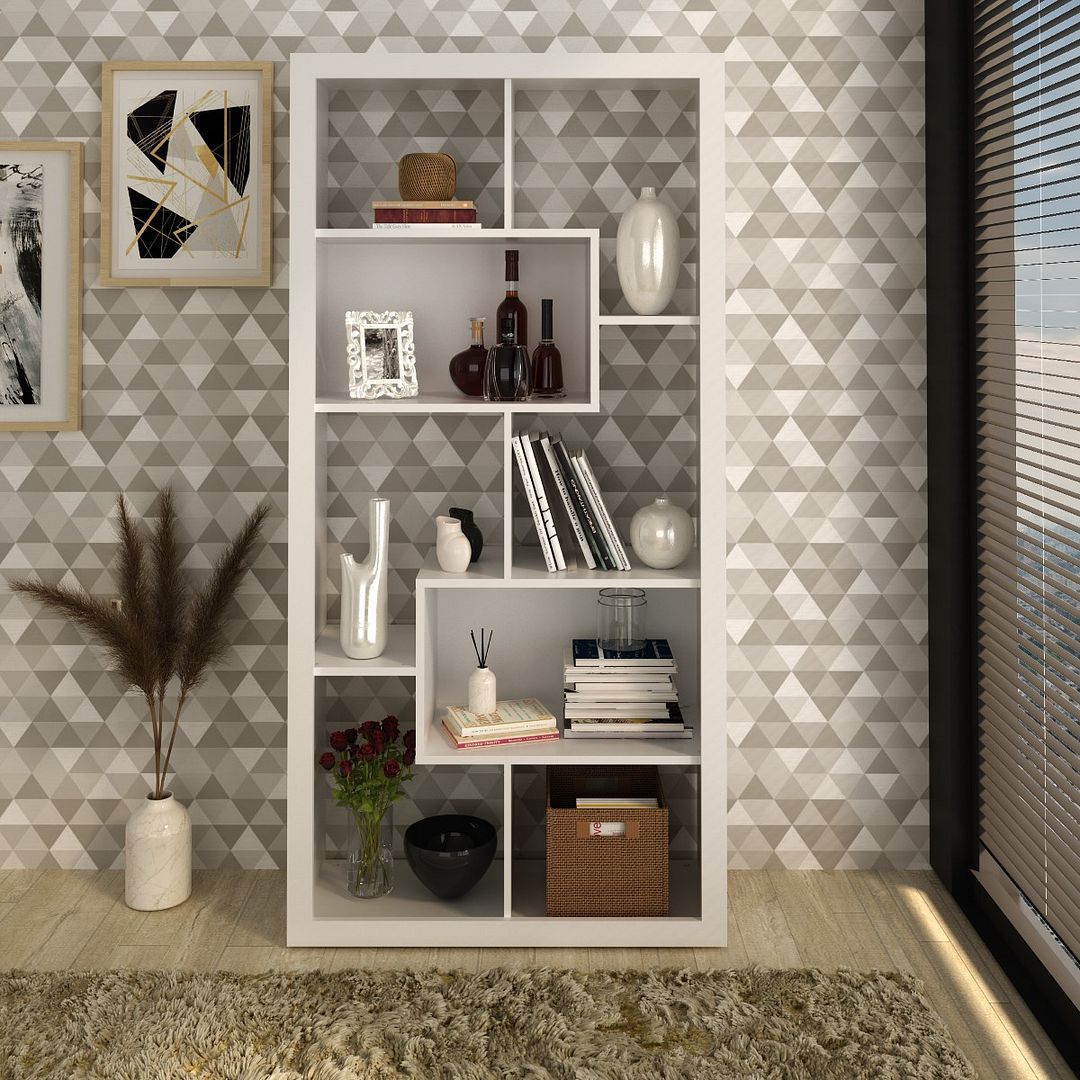 Estante Organizadora Livros para Sala com 8 Nichos/Prateleiras MDP Branco Tecnomobili
