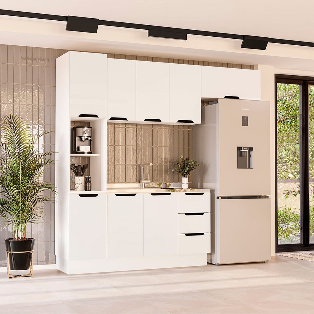 Cozinha Completa 4 Peças 225x240cm Com Organização E Pintura Uv Em Mdp/mdf Politorno