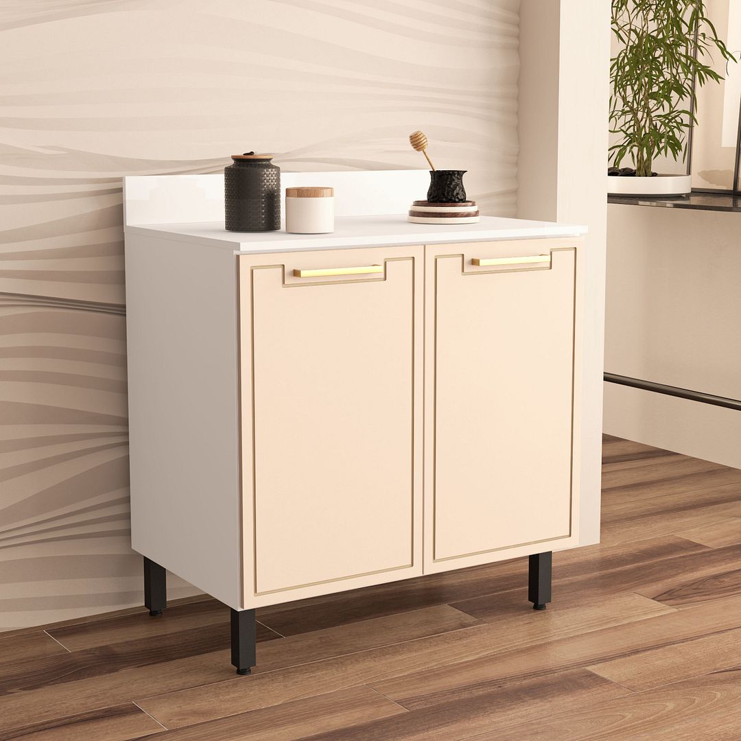 Balcão De Cozinha 2 Portas 80cm Com Detalhes Usinados Em Mdp/mdf Politorno