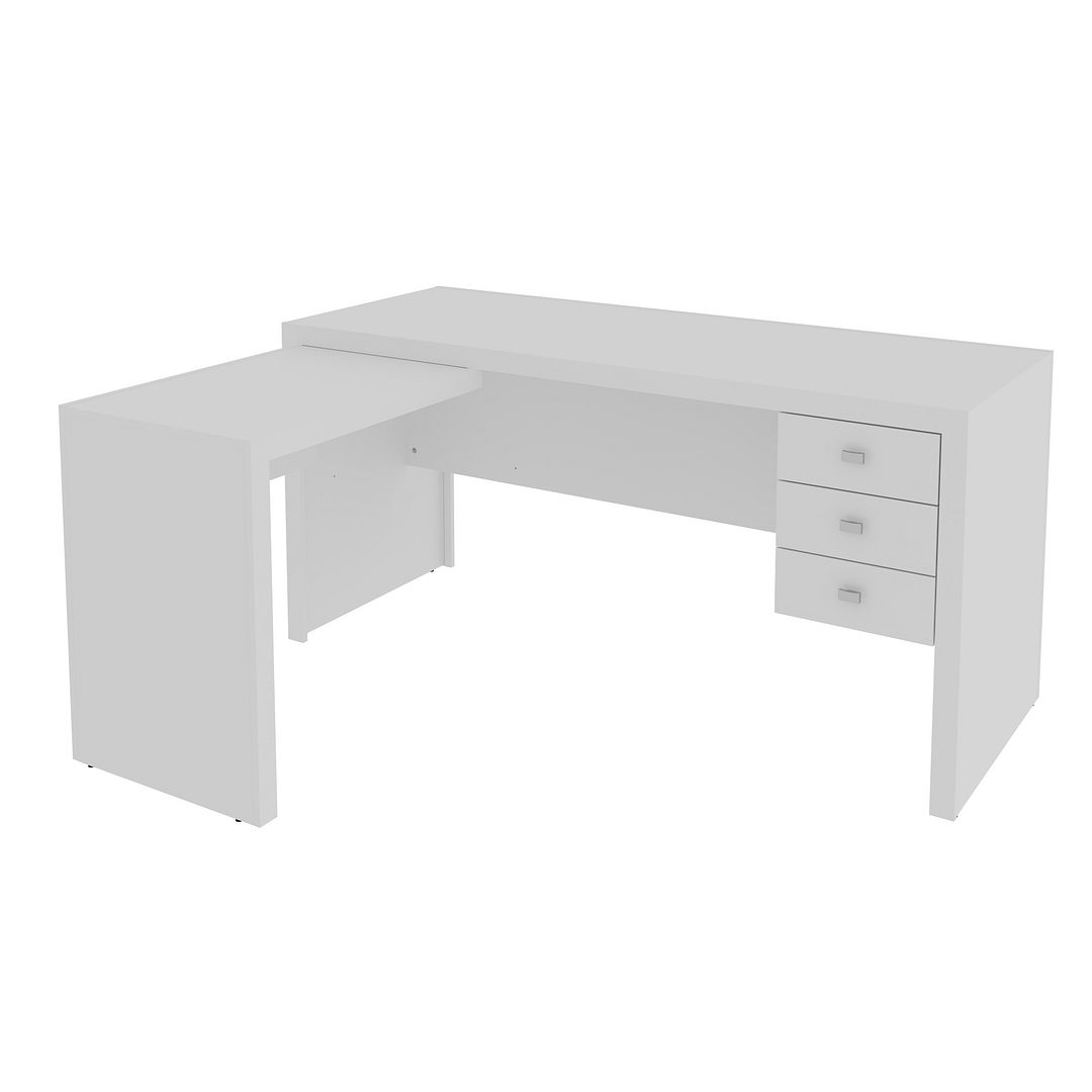 Mesa para Escritório com Mesa de Apoio e 3 Gavetas 158cm MDP Branco Tecnomobili