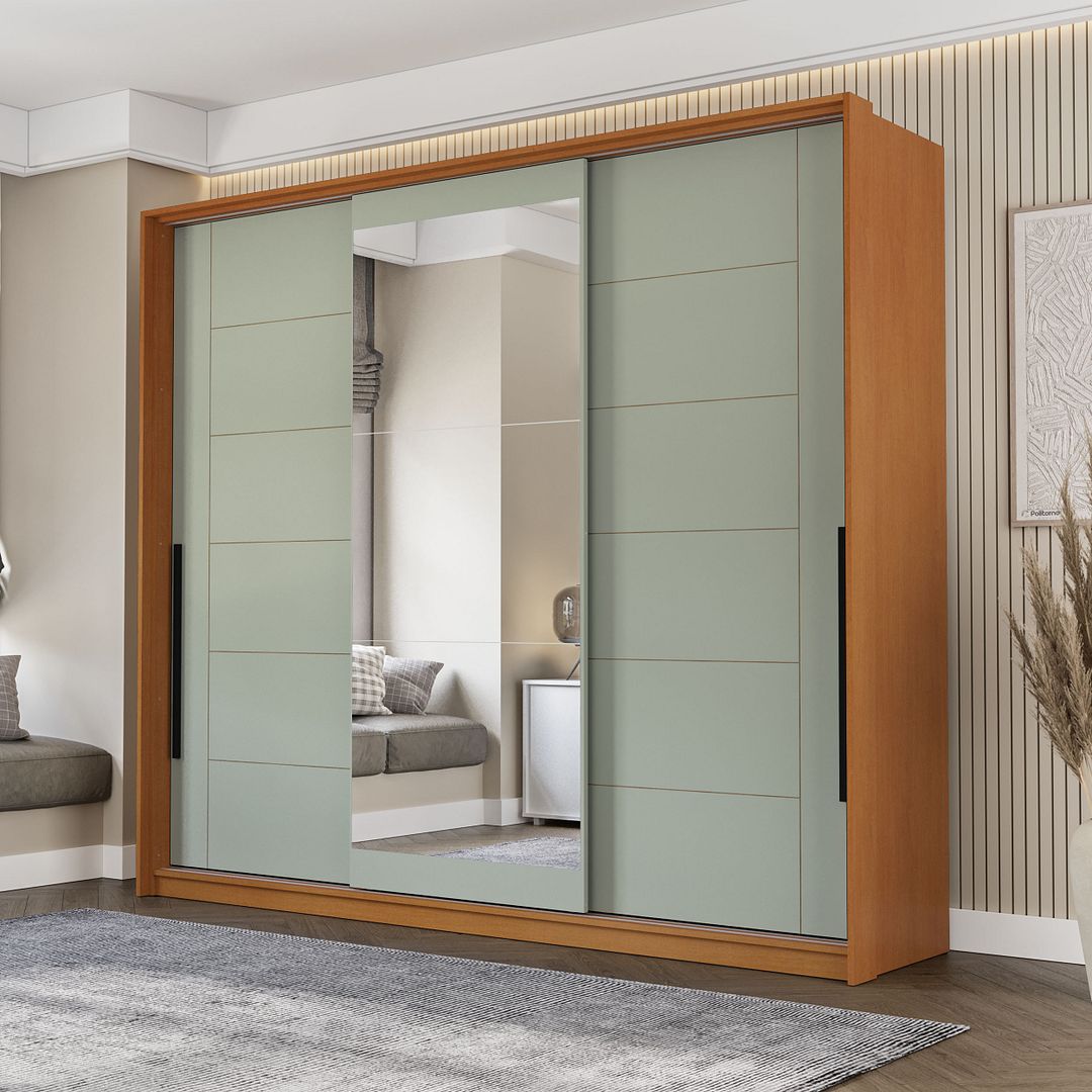 Guarda-Roupa 3 Portas De Correr 4 Gavetas 220cm Com Corrediça Telescópica Em Mdp/mdf Politorno