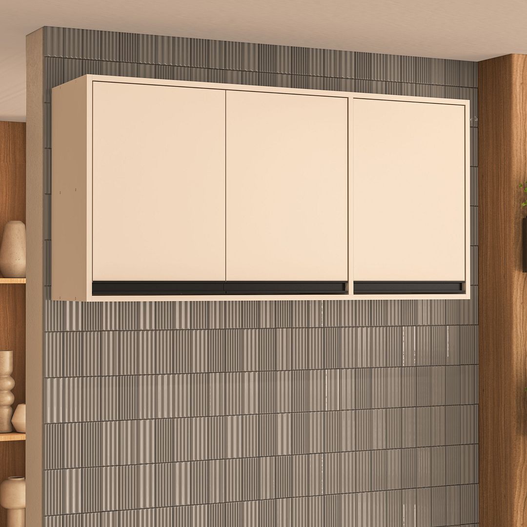 Armário Aéreo 3 Portas 120cm Com Amplo Espaço Interno E Pintura Uv Em Mdp Politorno