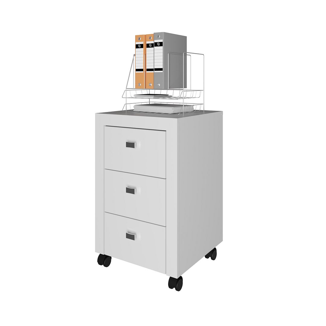 Gaveteiro Escritório com Rodinhas 3 Gavetas MDP Branco Acabamento Pintura UV Tecnomobili