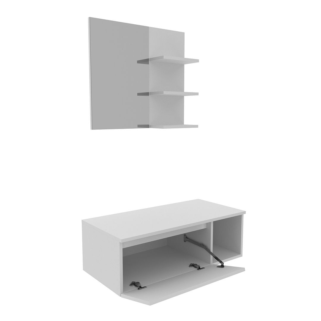 Conjunto de Banheiro com Balcão Gabinete Suspenso 1 Porta e Nicho e Espelho Suspenso 3 Prateleiras MDP Branco