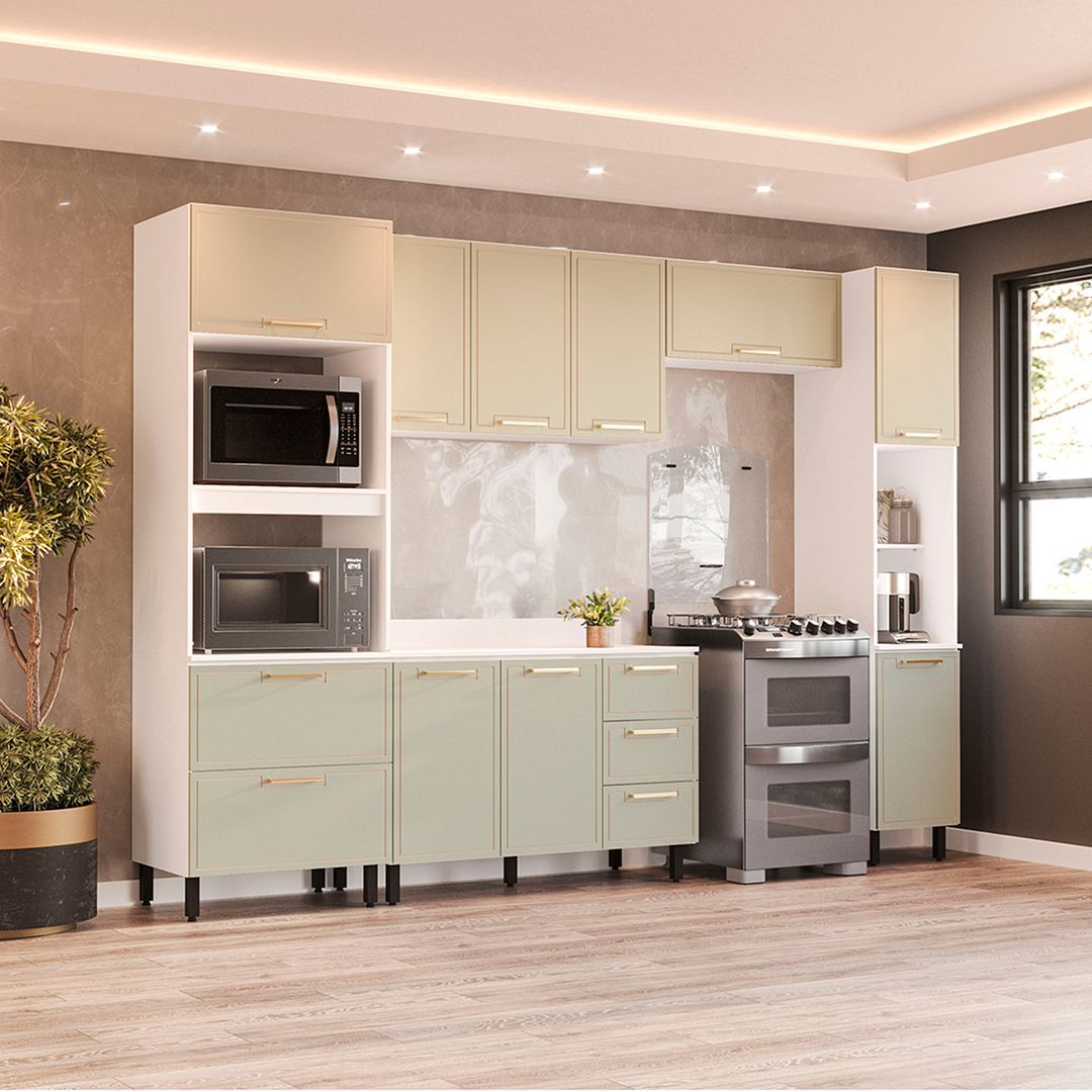 Cozinha Completa 5 Peças 225x310cm Com Amplo Espaço E Design Moderno Em Mdp/mdf Politorno