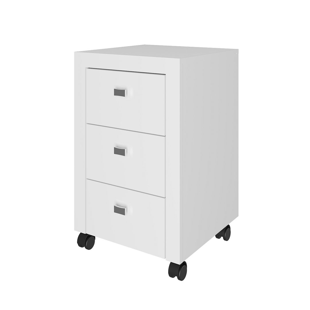 Gaveteiro Escritório com Rodinhas 3 Gavetas MDP Branco Acabamento Pintura UV Tecnomobili
