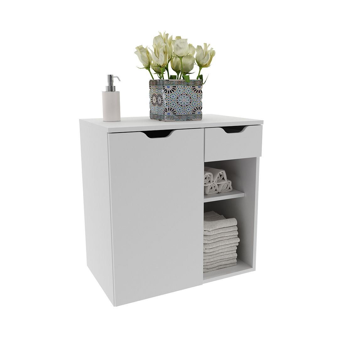 Balcão Gabinete para Banheiro Suspenso 60cm com 1 Gaveta MDP Branco Tecnomobili