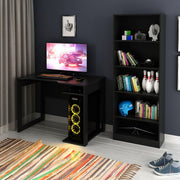 Conjunto de Escritório com Estante e Mesa Gamer 105cm com 1 Prateleira e Porta CPU Nicho Aberto MDP Preto Tecnomobili