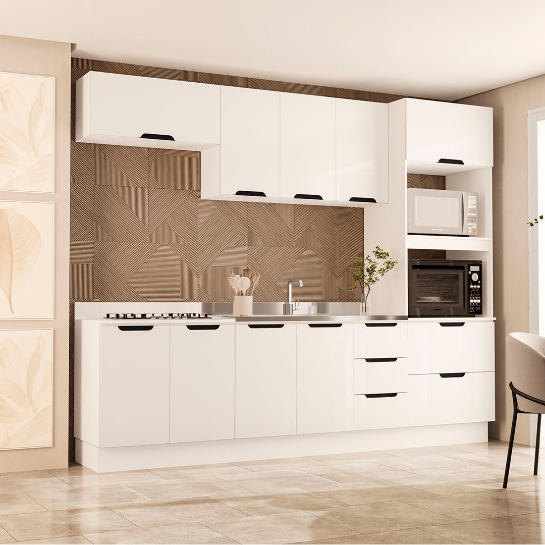 Cozinha Completa 5 Peças 225x270cm Com Amplo Espaço E Pintura Uv Em Mdp/mdf Politorno