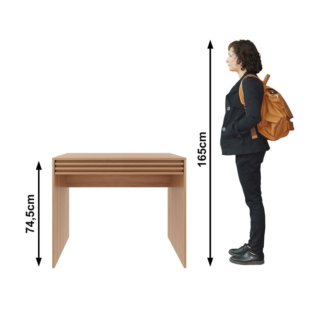 Conjunto de Escritório com Balcão 60cm, Armário 2 Portas e Chave e Escrivaninha com Gaveta MDP Amêndoa Tecnomobili