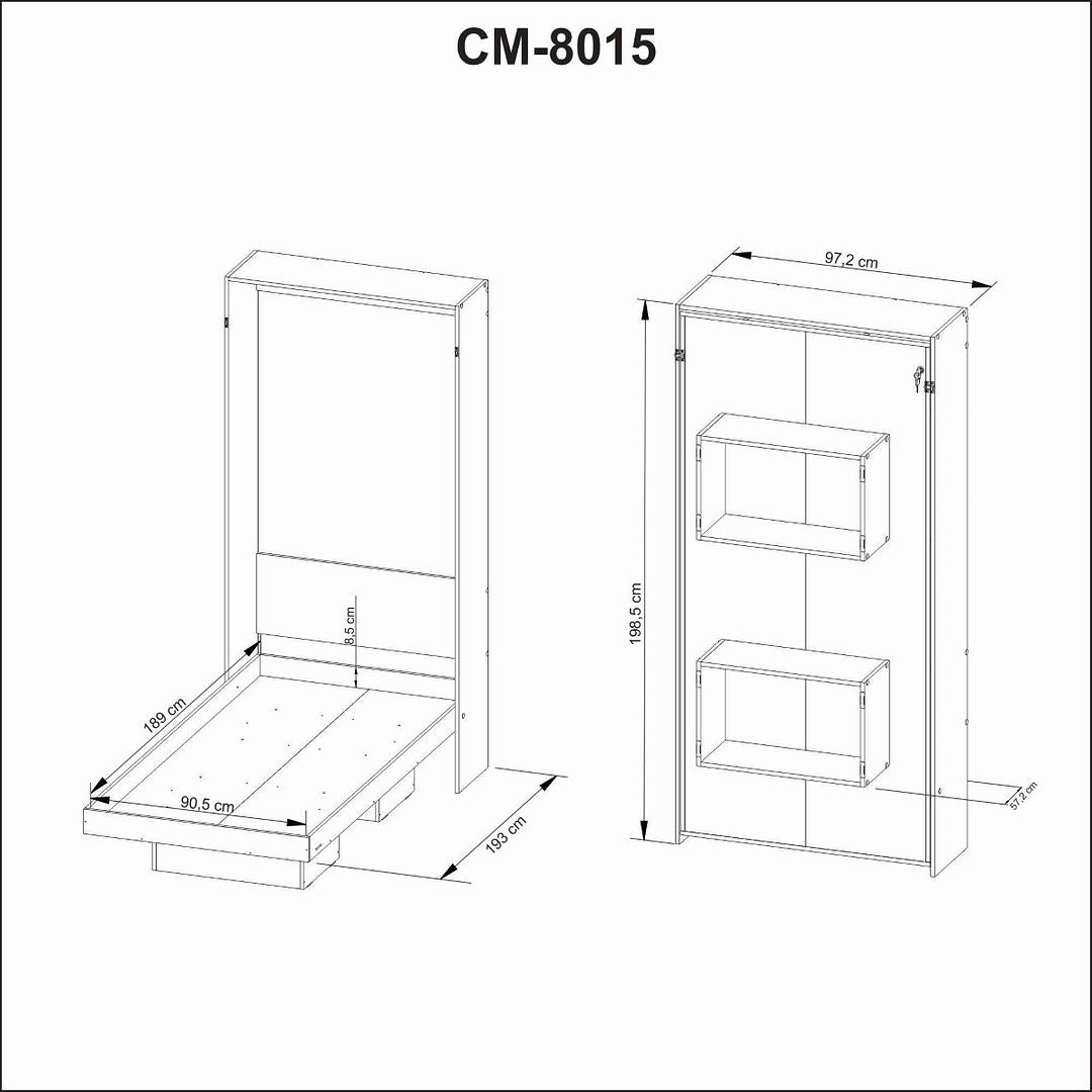 Cama Articulada Vertical Solteiro de Parede com 2 Nichos MDP em 2 Branco Até 110kg Tecnomobili