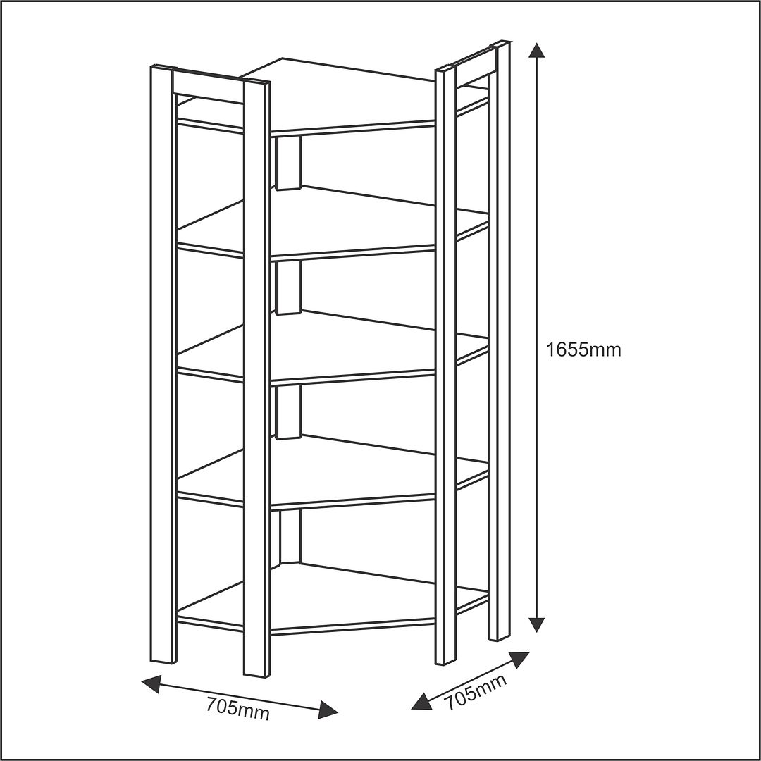 Armário de Canto para Sala Multiuso com 5 Prateleiras Branco/Nogal Tecnomobili