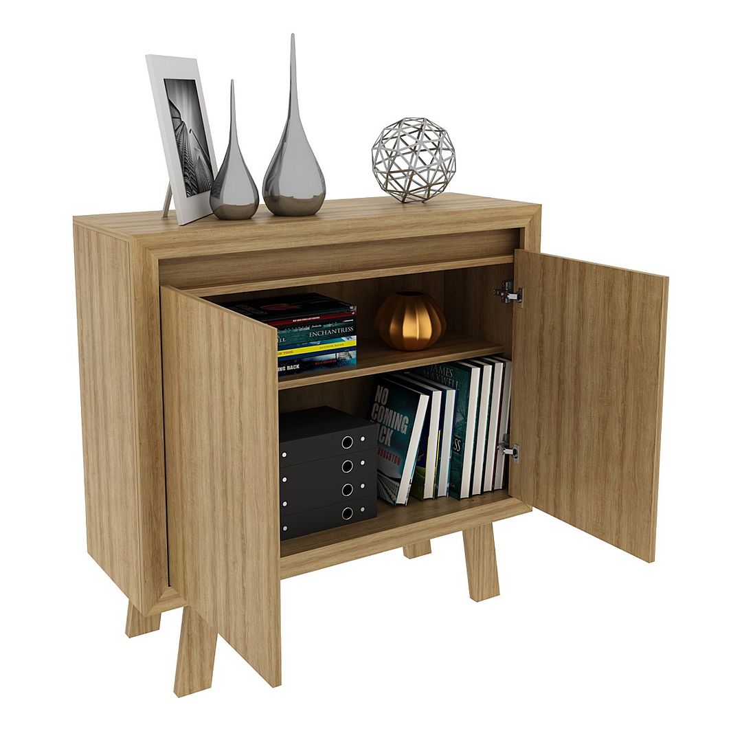 Balcão para Escritório 90cm com 2 Portas e 1 Prateleira MDP Amêndoa Tecnomobili
