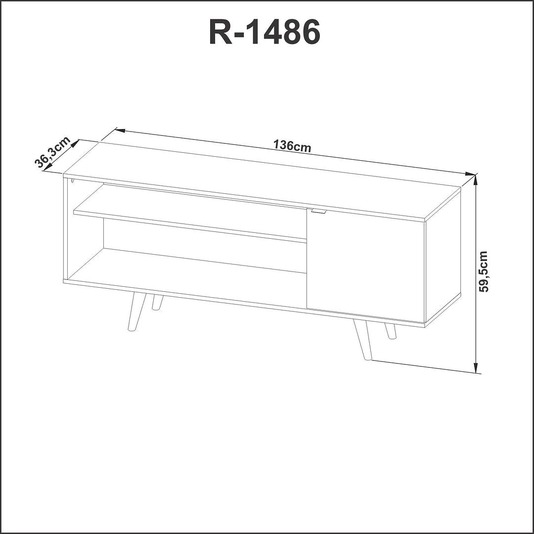 Rack para TV até 42 Polegadas com 1 Porta Lateral MDP Amêndoa/Marmore/Branco Tecnomobili