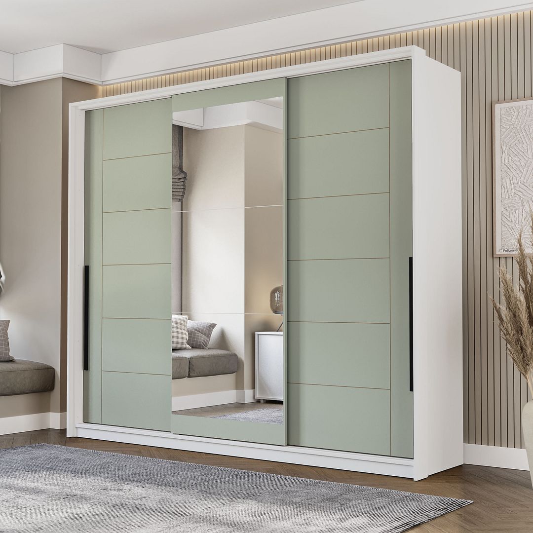Guarda-Roupa 3 Portas De Correr 4 Gavetas 220cm Com Corrediça Telescópica Em Mdp/mdf Politorno
