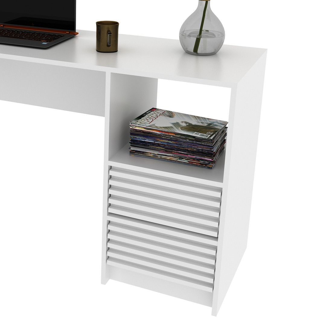 Escrivaninha 135,8cm com 2 Gavetas MDP Branco Tecnomobili