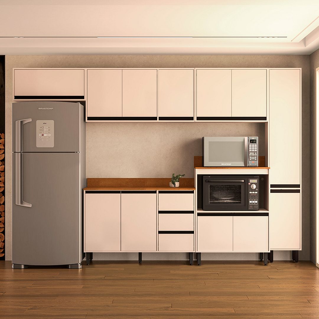 Cozinha Completa 6 Peças 214x317cm Com Amplo Espaço E Pintura Uv Em Mdp Politorno