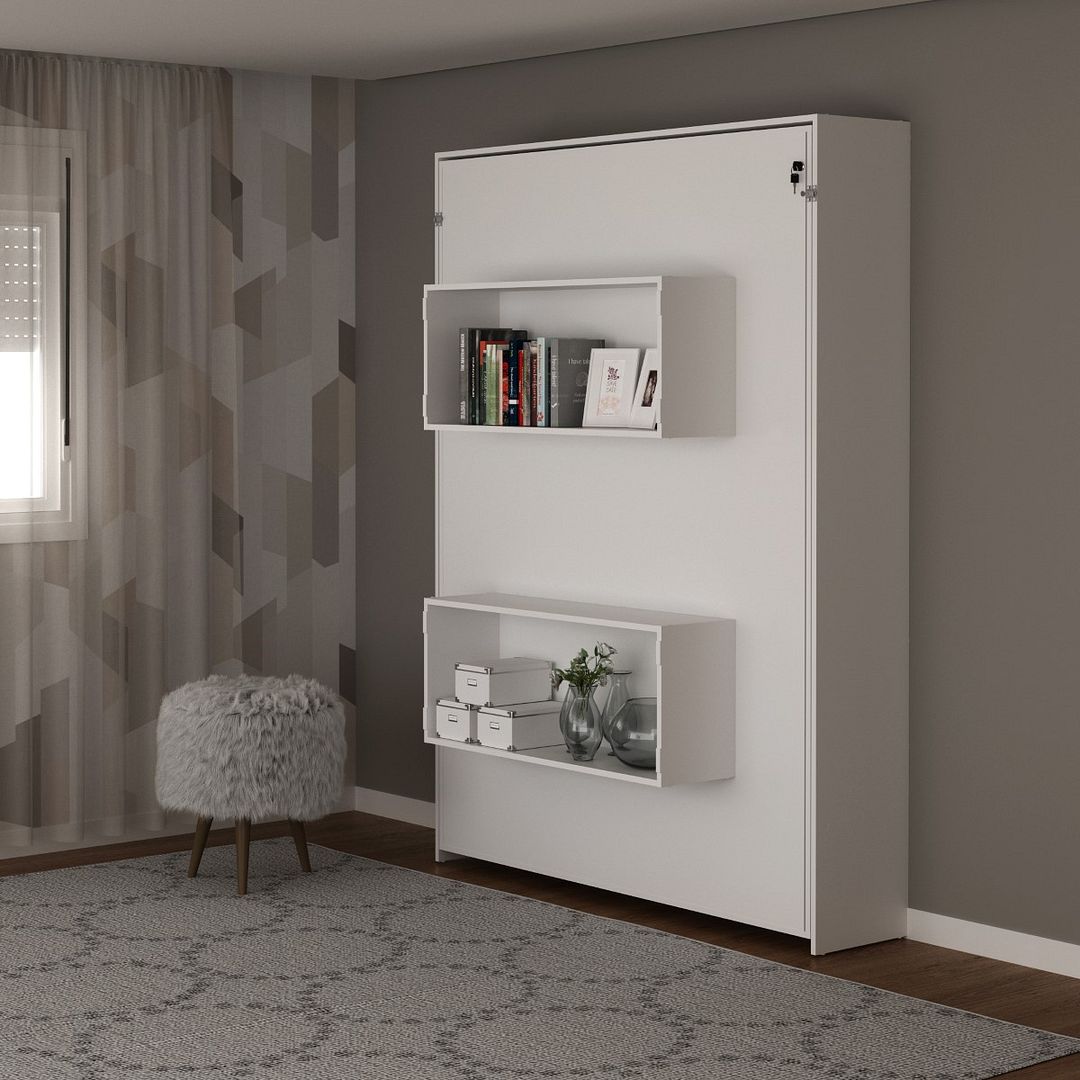 Cama Articulada Vertical Casal de Parede com 2 Nichos MDP Branco Até 240kg Tecnomobili