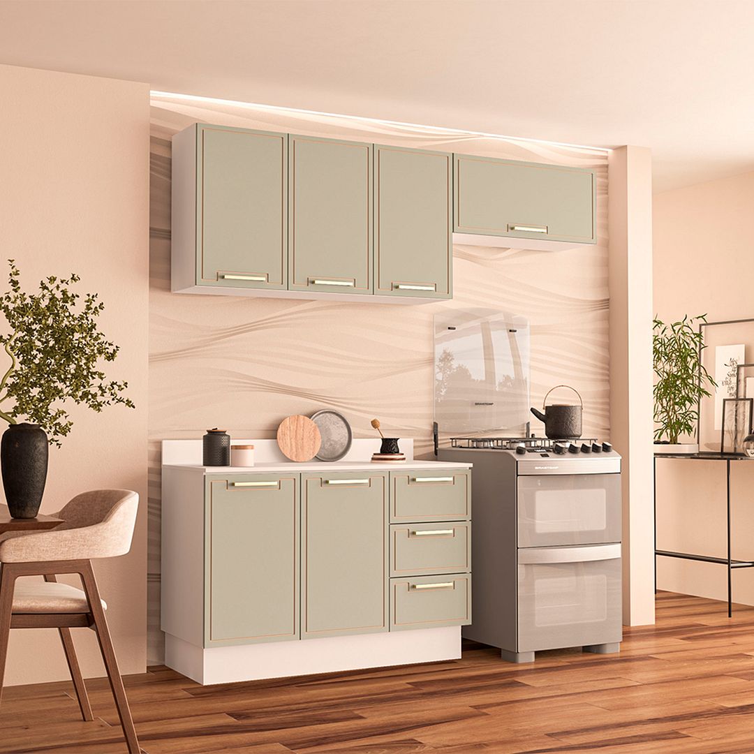 Cozinha Completa 3 Peças 225x200cm Com Organização E Design Compacto Em Mdp/mdf Politorno
