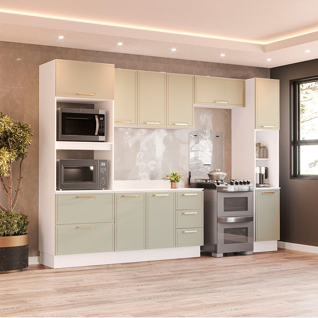 Cozinha Completa 5 Peças 225x310cm Com Torre Quente E Design Moderno Em Mdp/mdf Politorno