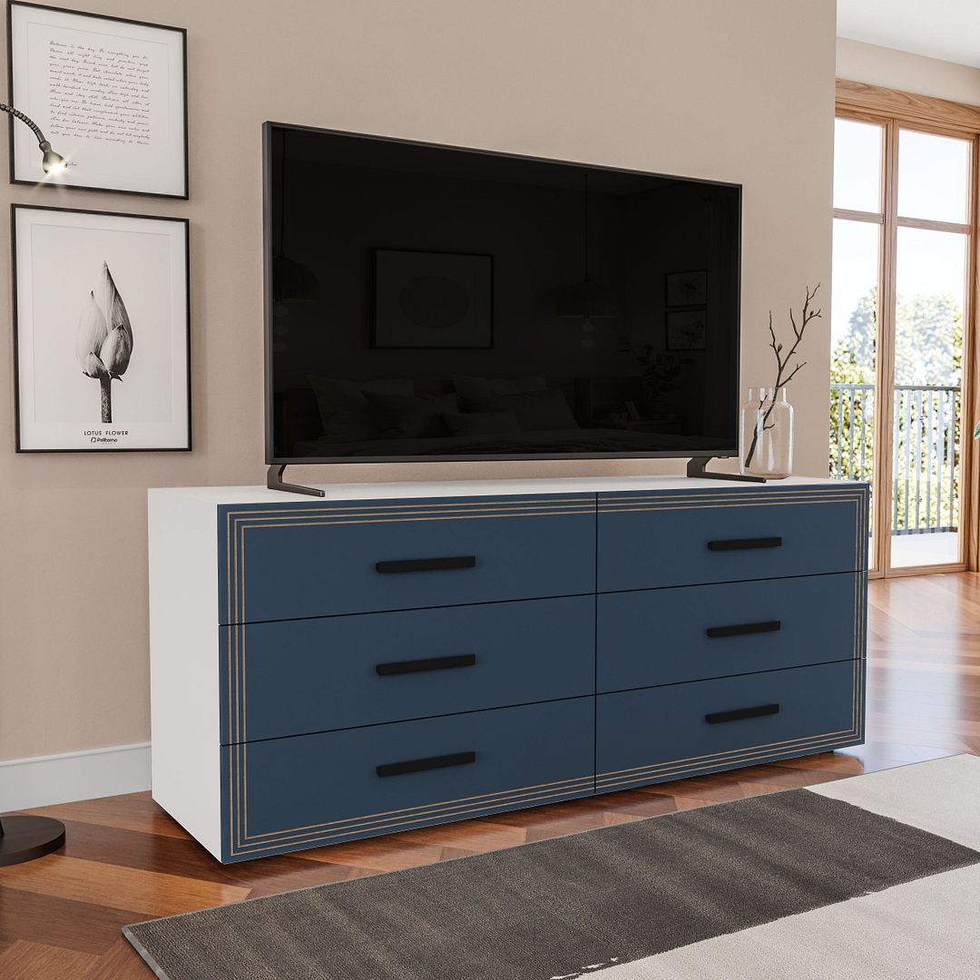 Cômoda 6 Gavetas 150cm Com Detalhes Usinados E Corrediça Telescópica Em Mdp/mdf Politorno