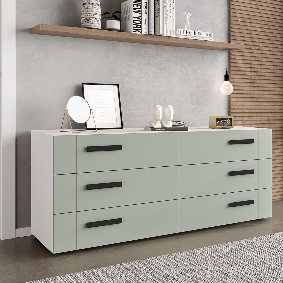 Cômoda 6 Gavetas 150cm Com Design Elegante E Acabamento Em Pintura Uv Em Mdp/mdf Politorno
