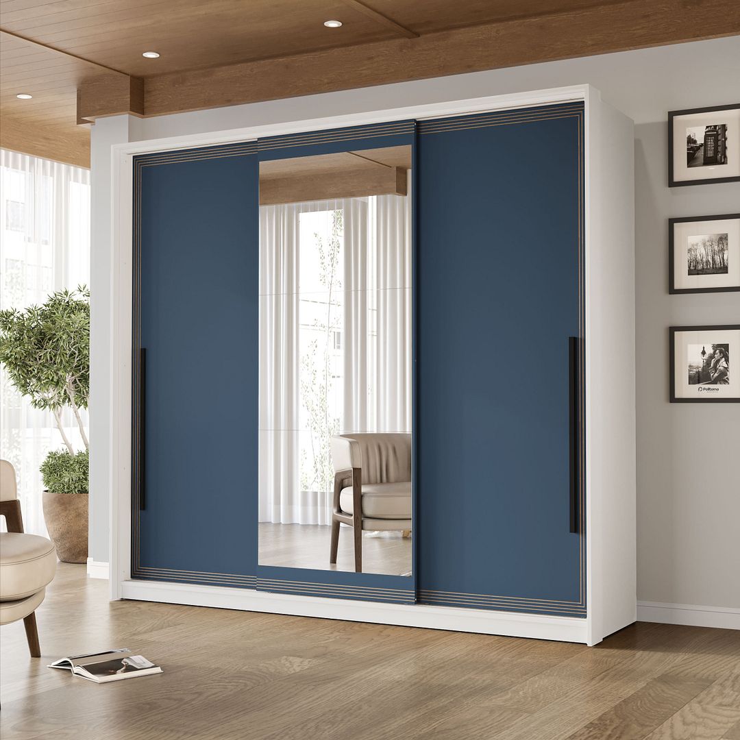 Guarda-Roupa 3 Portas 4 Gavetas 220cm Com Detalhes Usinados E Corrediça Telescópica Em Mdp/mdf Politorno