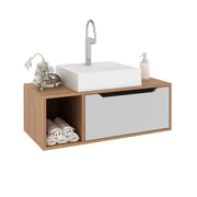Balcão Gabinete para Banheiro Suspenso 80cm com 1 Porta e Nicho MDP Amêndoa/Branco Tecnomobili