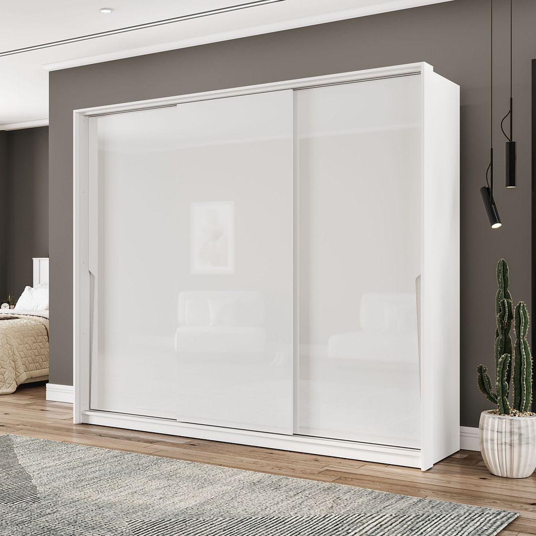 Guarda-Roupa 3 Portas De Correr 4 Gavetas 220cm Com Corrediça Telescópica Em Mdp/mdf Politorno