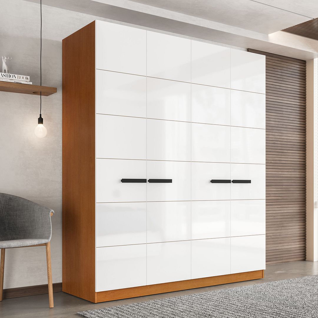 Guarda-Roupa 4 Portas 4 Gavetas 161cm Com Design Sofisticado E Acabamento Em Pintura Uv Em Mdp/mdf Politorno