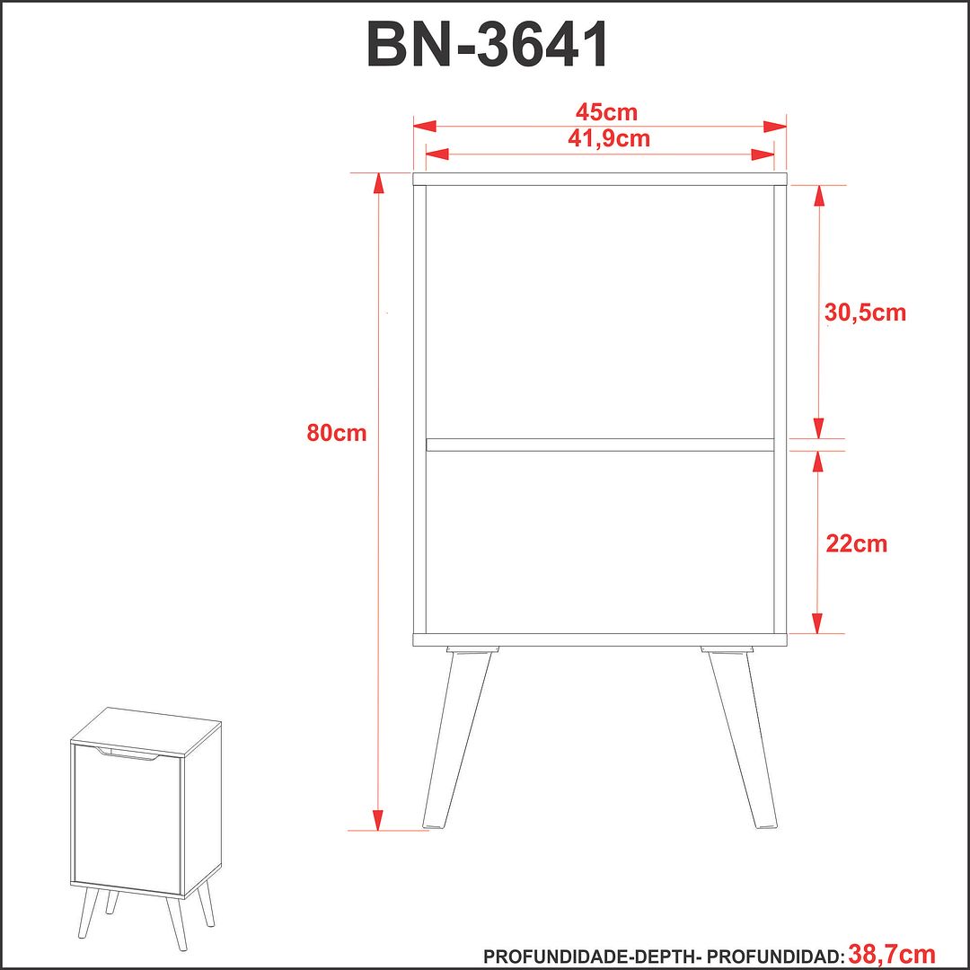 Balcão Gabinete para Banheiro 45cm com 1 Porta 1 Prateleira MDP Branco Pés Retrô Palito Tecnomobili