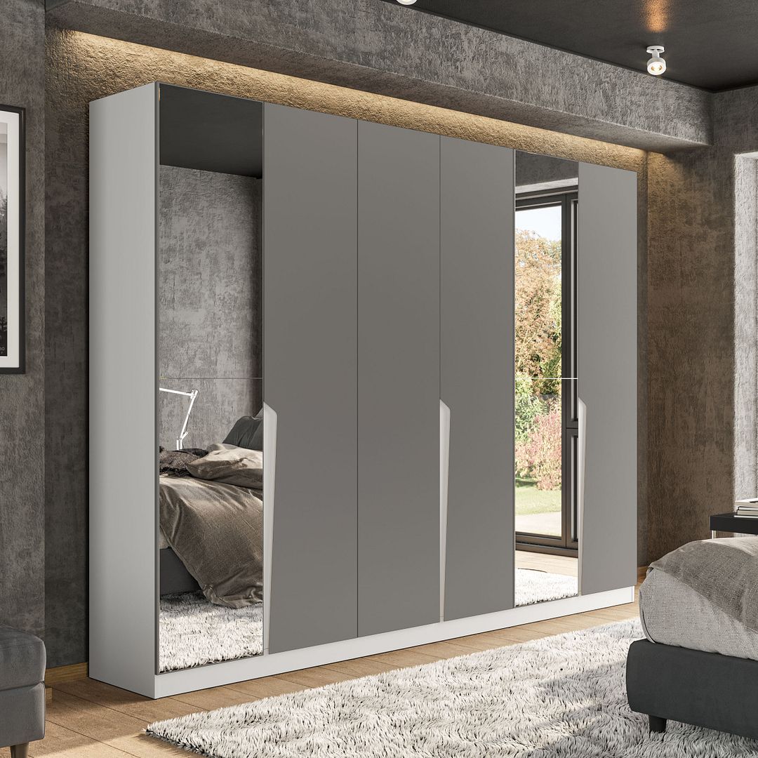 Guarda-Roupa 6 Portas 4 Gavetas Com Espelho 242cm Em Mdp/mdf Politorno