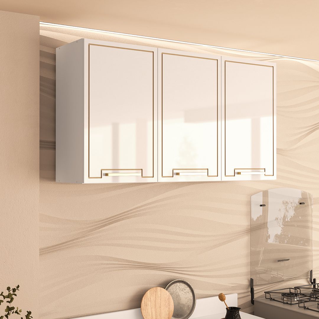 Armário Aéreo 3 Portas 120cm Com Detalhes Usinados Em Mdp/mdf Politorno