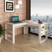 Mesa para Escritório 136cm em L com Detalhe Ripado MDP Branco Tecnomobili