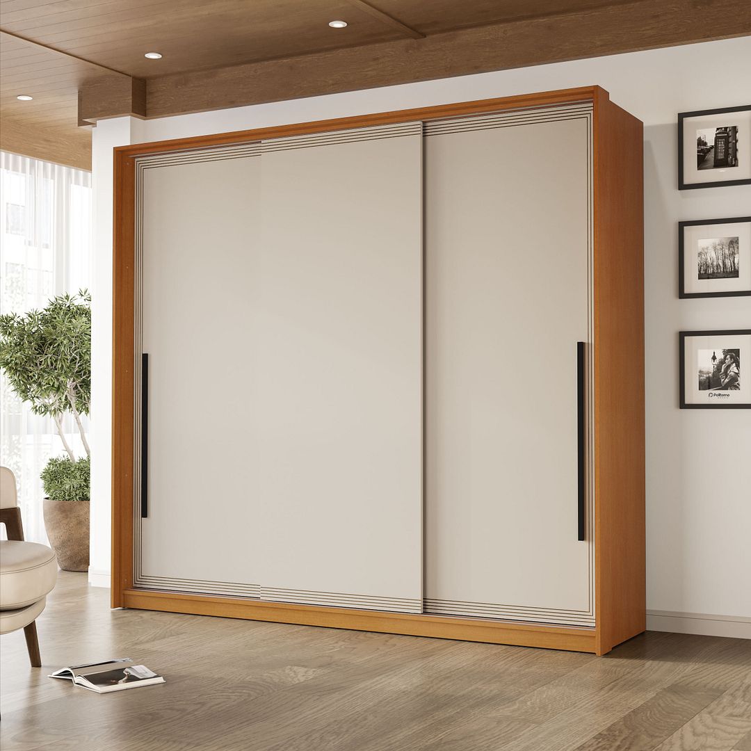Guarda-Roupa 3 Portas 4 Gavetas 220cm Com Detalhes Usinados E Corrediça Telescópica Em Mdp/mdf Politorno