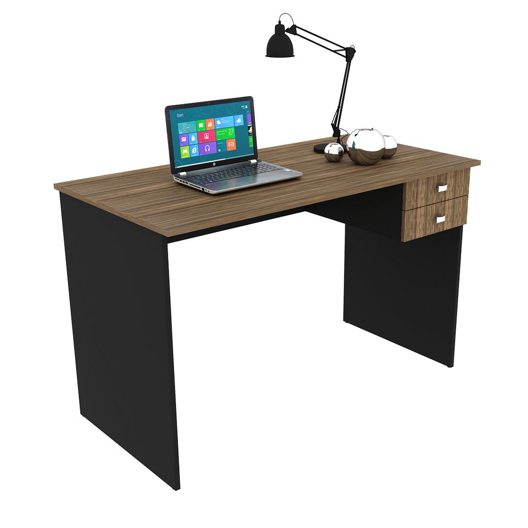 Mesa para Escritório 117cm com 2 Gavetas MDP Nogal/Preto Tecnomobili