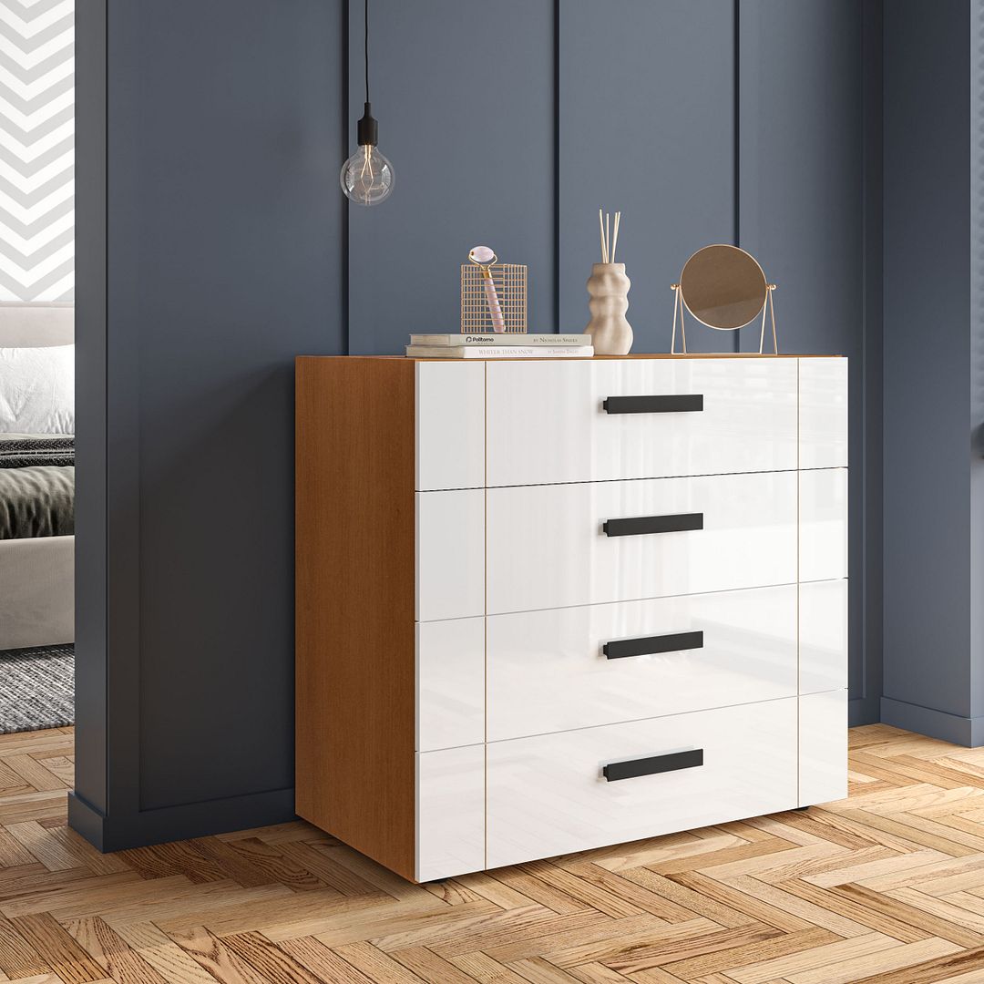 Cômoda 4 Gavetas 90cm Com Design Sofisticado E Acabamento Em Pintura Uv Em Mdp/mdf Politorno