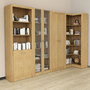 Conjunto de Escritório com 2 Armários, 1 Armário 2 Portas de Vidro e Armário de Canto Aberto MDP Amêndoa Tecnomobili