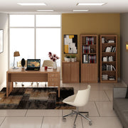 Conjunto de Escritório com Balcão, Estante, Armário 5 Prateleiras e Mesa 155cm com 3 Gavetas MDP Amêndoa Tecnomobili