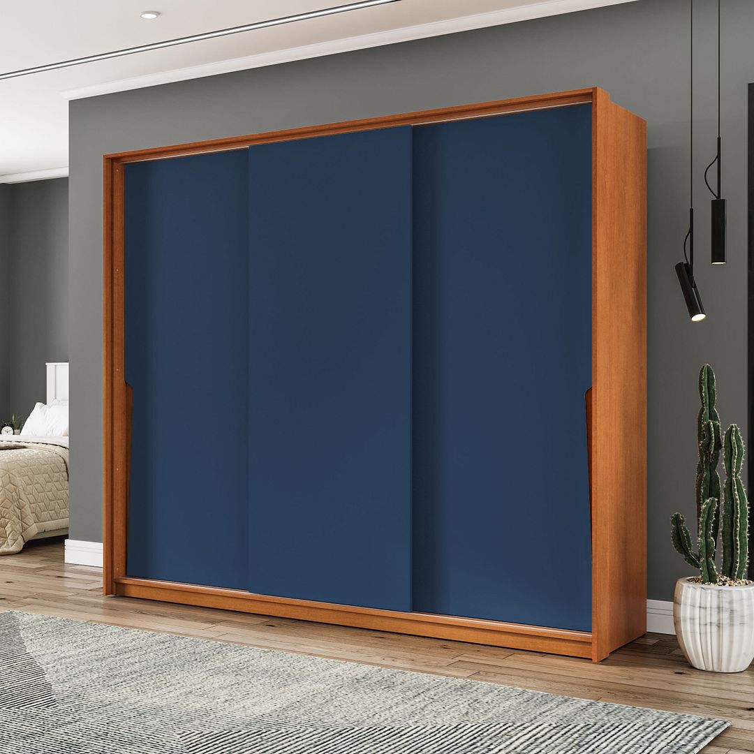 Guarda-Roupa 3 Portas De Correr 4 Gavetas 220cm Com Corrediça Telescópica Em Mdp/mdf Politorno