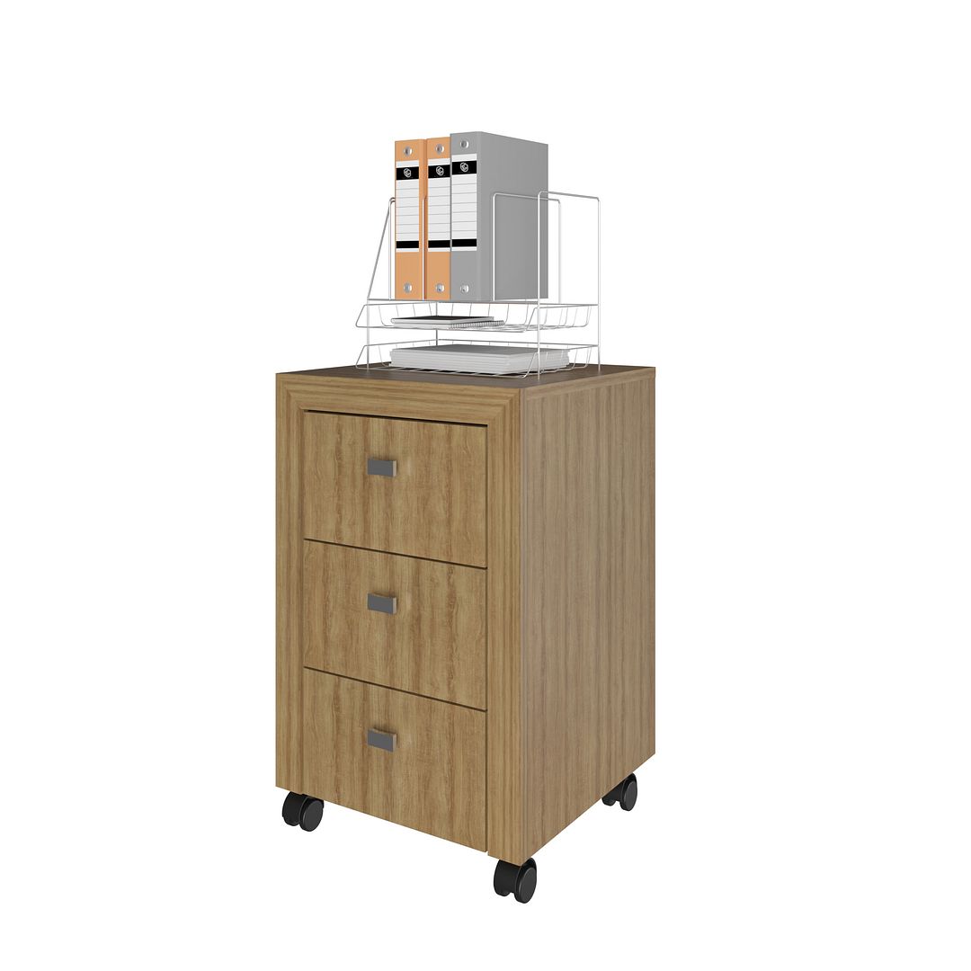 Conjunto de Escritório com Mesa 127cm e Gaveteiro com Rodinhas 3 Gavetas MDP Amêndoa Tecnomobili